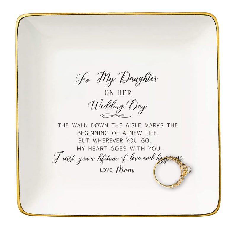 NZY Bride Gifts from Mom-to My Daughter On Her Wedding Day-Wedding Day Gifts for Bride-Bridal Shower Present for Daughter-Hen Night Bachelor Party Present-Ceramic Jewelry Tray Trinket Holder Ring Dish - Image 1