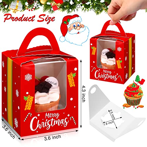 TaoBary 24 Pcs Christmas Cupcake Boxes Xmas Individual Cupcake Box Christmas Cookie Boxes with Window Insert Handle Muffin Pastry Holder Bakery Treat Box for Xmas PartySnowflake - Image 3