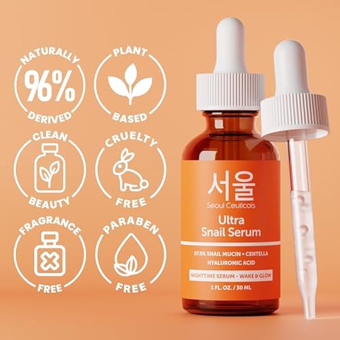 SeoulCeuticals Korean Skin Care 97.5% Snail Mucin Serum – K Beauty Skincare Anti Wrinkle Cica Night Serum Hyaluronic Acid for Face 1oz - Image 5