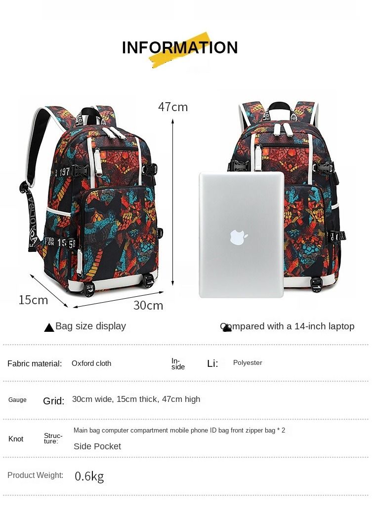 Aolida 1-Piece Men's Korean Version Backpack Minimalist Middle School Student Backpack Heat Transfer Printed Casual Men's Backpack - Image 2
