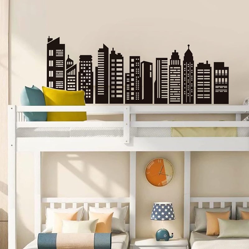 decalmile Black City Skyline Wall Stickers Silhouette Hero Wall Decals Kids Bedroom Boys Room Bathroom Wall Decor - Image 2