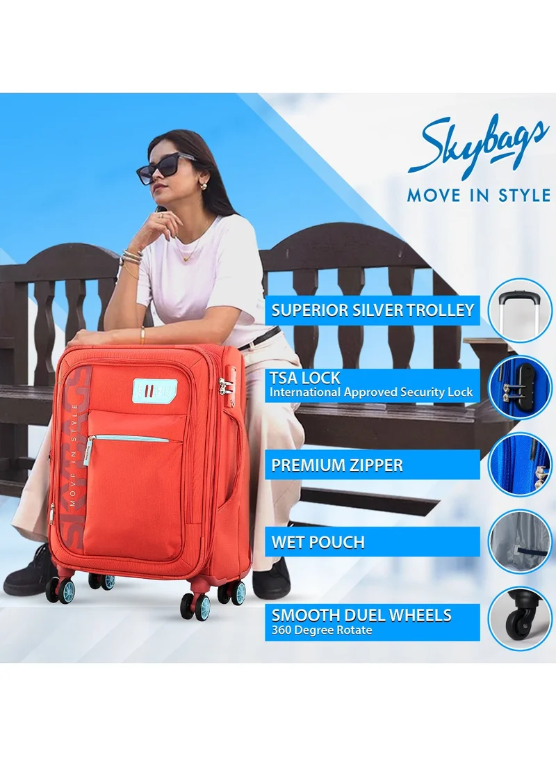 Skybags Vanguard Cabin-20 Inch Luggage with Anti Theft Zipper | TSA Lock| Smooth Dual Wheels| Wet Pouch for toiletries| Coral