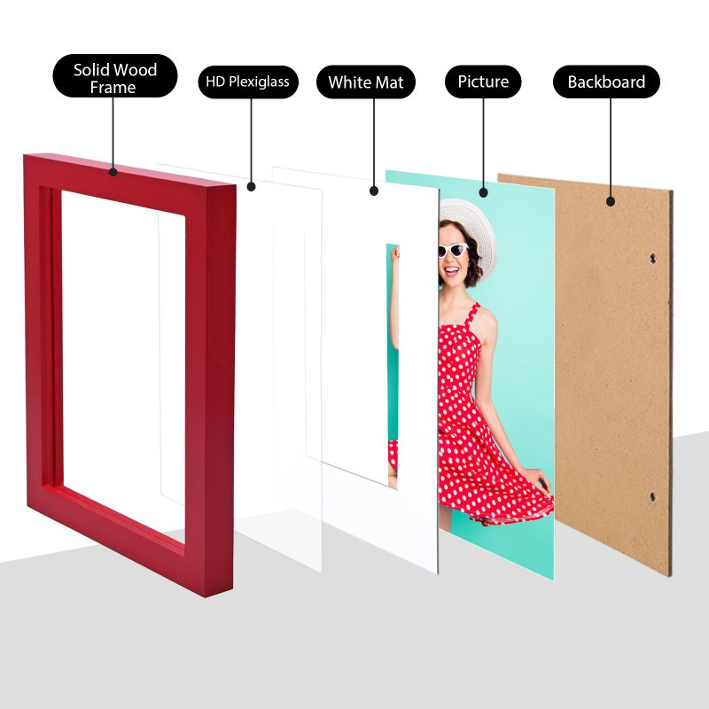KINLINK 6x8 Picture Frames Red  Wood Frames with Acrylic Plexiglass for Pictures 4x6 with Mat or 6x8 without Mat  Tabletop and Wall Mounting Display  1 Pack - Image 3