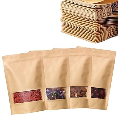 DEERA Brown Kraft Paper Ziplock Stand Up Pouch 140x200mm Pack of 25 - Image 1