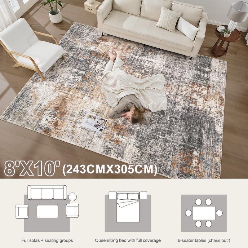 DMOYEST Area Rug Living Room Rugs - 8x10 Washable Large Soft Indoor Neutral Modern Abstract Low Pile Rug Carpet for Bedroom Dining Room Farmhouse Home Office - Grey Brown - Image 4