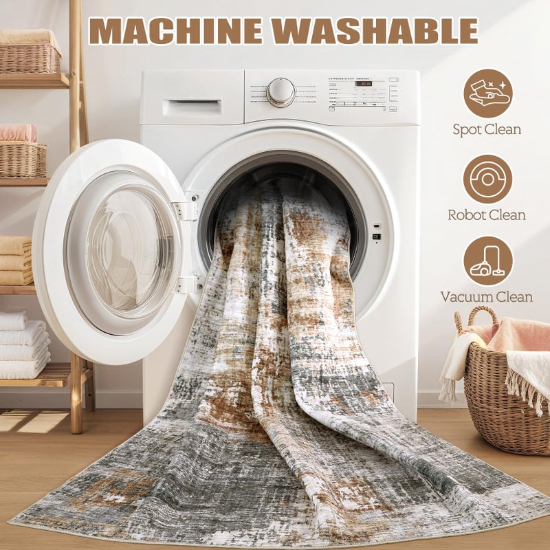 DMOYEST Area Rug Living Room Rugs - 8x10 Washable Large Soft Indoor Neutral Modern Abstract Low Pile Rug Carpet for Bedroom Dining Room Farmhouse Home Office - Grey Brown - Image 5