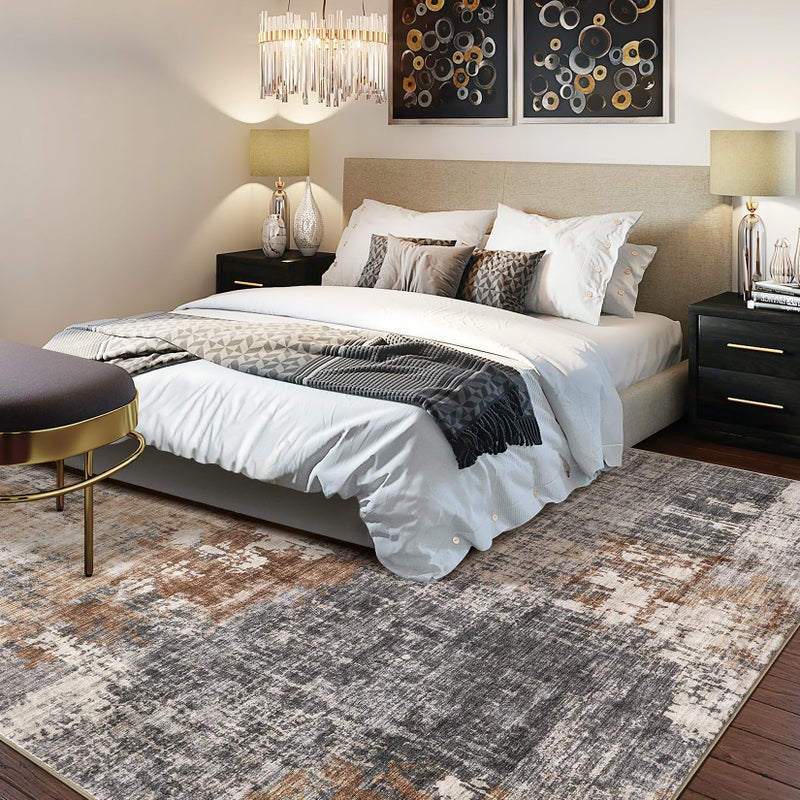 DMOYEST Area Rug Living Room Rugs - 8x10 Washable Large Soft Indoor Neutral Modern Abstract Low Pile Rug Carpet for Bedroom Dining Room Farmhouse Home Office - Grey Brown - Image 3