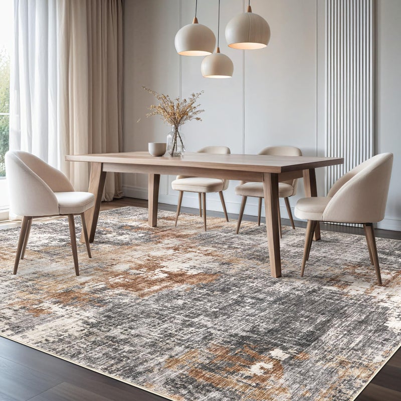 DMOYEST Area Rug Living Room Rugs - 8x10 Washable Large Soft Indoor Neutral Modern Abstract Low Pile Rug Carpet for Bedroom Dining Room Farmhouse Home Office - Grey Brown - Image 2
