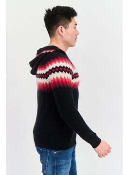 INC Men Aztec Pattern Long Sleeves Hooded Sweater, Black  - Image 2