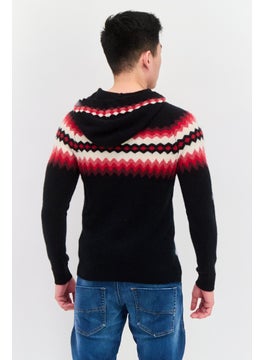 INC Men Aztec Pattern Long Sleeves Hooded Sweater, Black  - Image 3