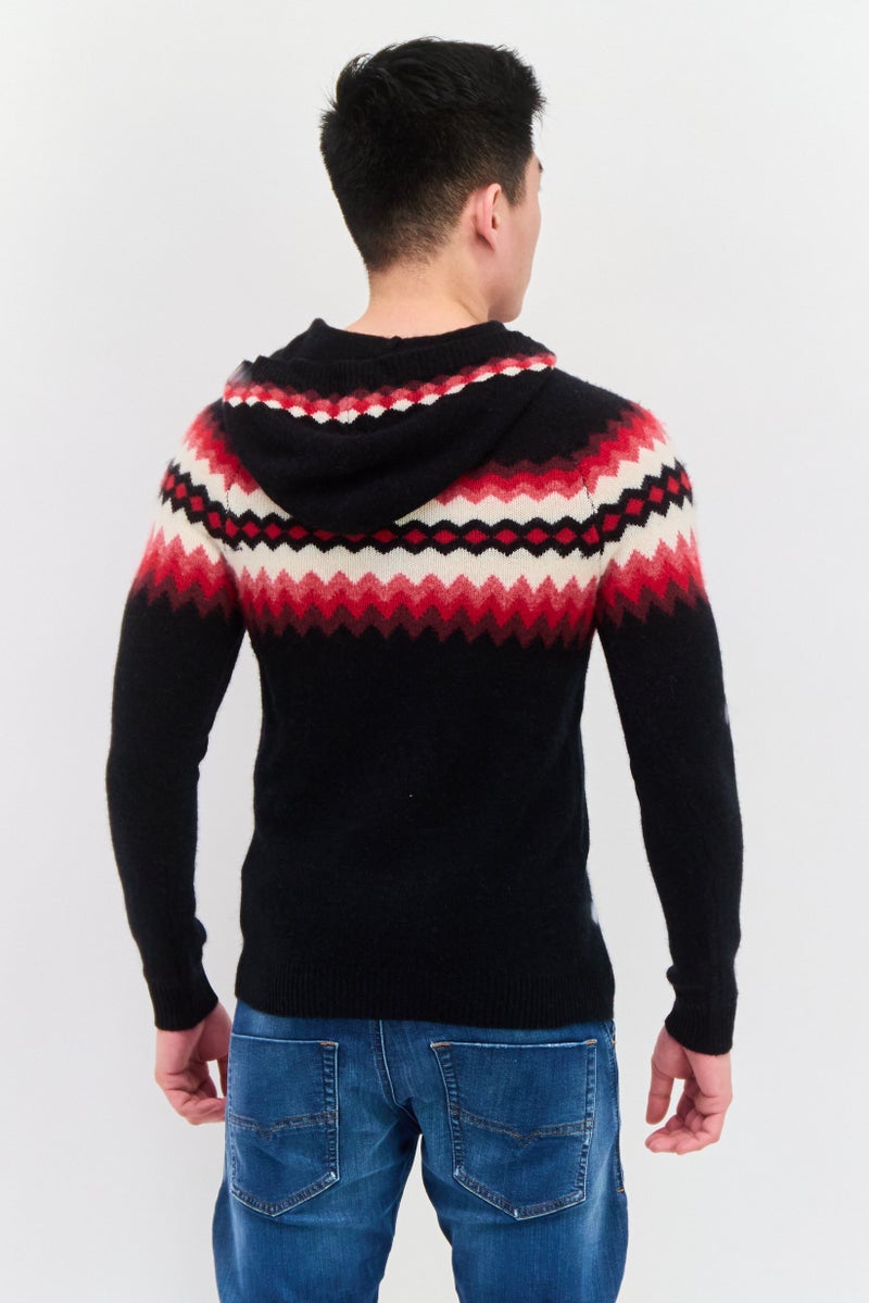 INC Men Aztec Pattern Long Sleeves Hooded Sweater, Black - Image 3