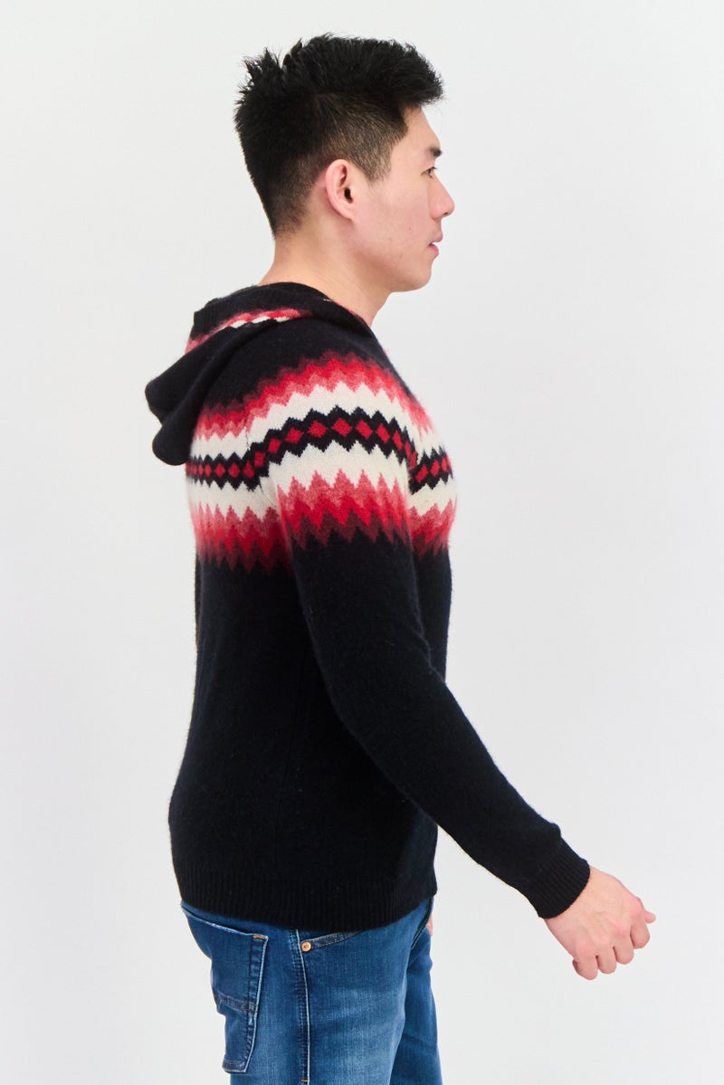 INC Men Aztec Pattern Long Sleeves Hooded Sweater, Black - Image 2