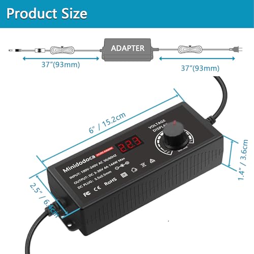 minidodoca 144W Power Supply Adjustable DC 3V ~ 36V Variable Universal Switching AC/DC Adapter Minidodoca AC to DC Converter with LED Voltage Display and 16 Tips, for 3V to 36V Household Electronics - 4000mA Max - Image 3