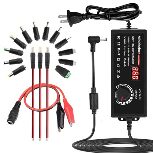 minidodoca 144W Power Supply Adjustable DC 3V ~ 36V Variable Universal Switching AC/DC Adapter Minidodoca AC to DC Converter with LED Voltage Display and 16 Tips, for 3V to 36V Household Electronics - 4000mA Max - Image 1