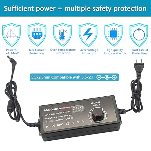minidodoca 144W Power Supply Adjustable DC 3V ~ 36V Variable Universal Switching AC/DC Adapter Minidodoca AC to DC Converter with LED Voltage Display and 16 Tips, for 3V to 36V Household Electronics - 4000mA Max - Image 2