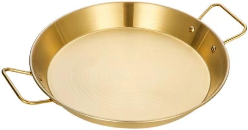 Gold-plated stainless steel serving bowl with double handles, modern hotel-style serving set for hot and cold dishes, luxurious 18-inch gold bowl - Image 1