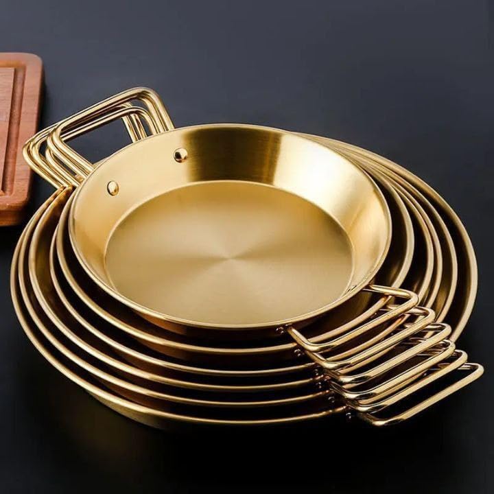 Gold-plated stainless steel serving bowl with double handles, modern hotel-style serving set for hot and cold dishes, luxurious 18-inch gold bowl - Image 2