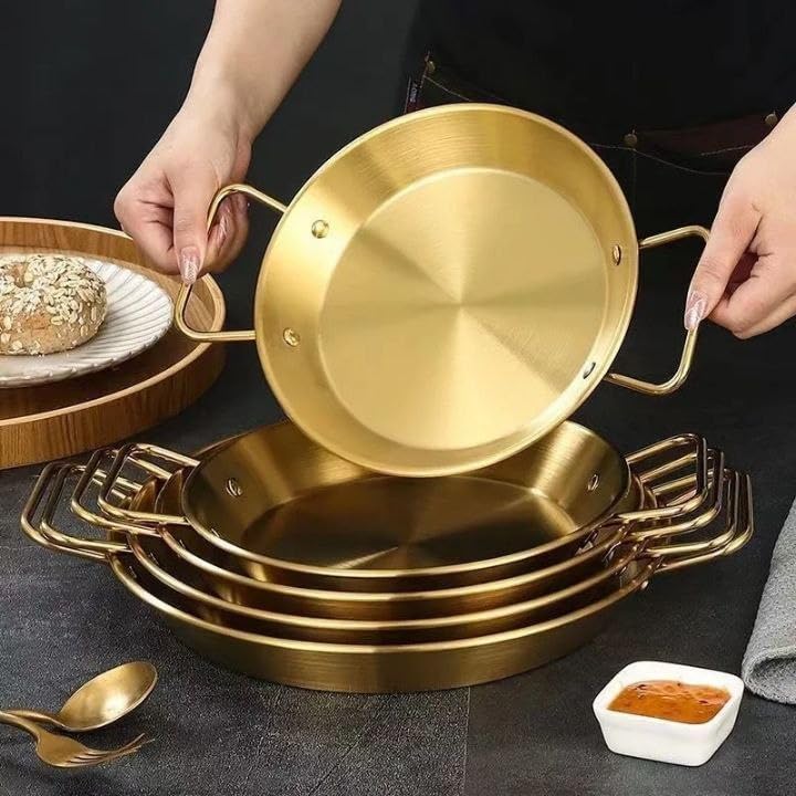 Gold-plated stainless steel serving bowl with double handles, modern hotel-style serving set for hot and cold dishes, luxurious 18-inch gold bowl - Image 3