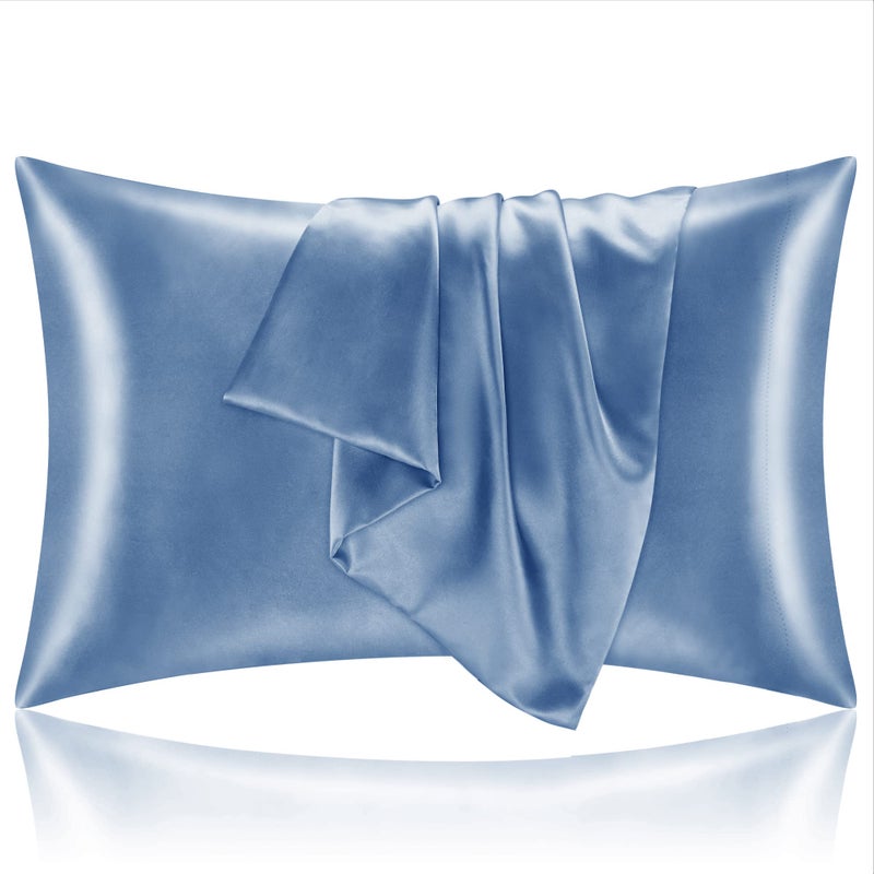 BEDELITE Satin Pillowcase for Hair and Skin Super Soft and Cooling Similar to Silk Pillow Cases 2 Pack with Envelope Closure Gift for Women Men20x36 King Size Airy Blue