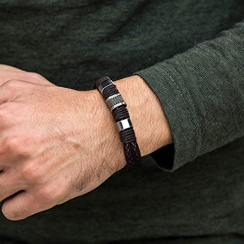 RIOSO 6 Pieces Mens Leather Bracelet Stainless Steel Multi-layer Braided Black Leather Bracelets for Men - Image 3