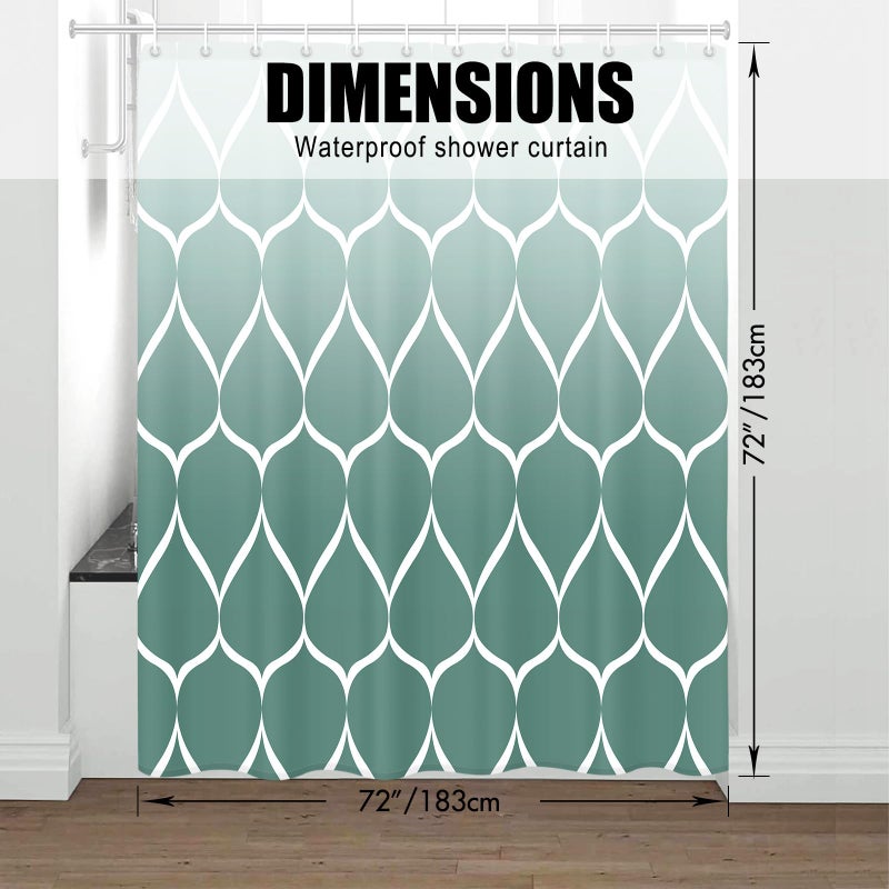 Gelbchu Ombre Teal Fabric Shower Curtain  Waterproof Design and Polyester  Quick-Drying  Weighted Hem  Shower Curtains Set for Bathroom W 72 x H 72  Machine Washable with 12 Hooks - Image 5