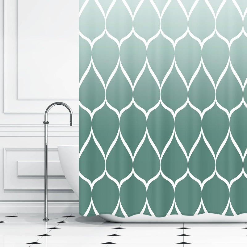 Gelbchu Ombre Teal Fabric Shower Curtain  Waterproof Design and Polyester  Quick-Drying  Weighted Hem  Shower Curtains Set for Bathroom W 72 x H 72  Machine Washable with 12 Hooks - Image 2