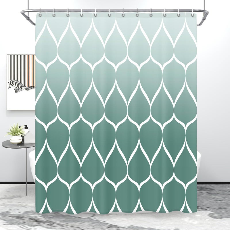 Gelbchu Ombre Teal Fabric Shower Curtain  Waterproof Design and Polyester  Quick-Drying  Weighted Hem  Shower Curtains Set for Bathroom W 72 x H 72  Machine Washable with 12 Hooks - Image 1