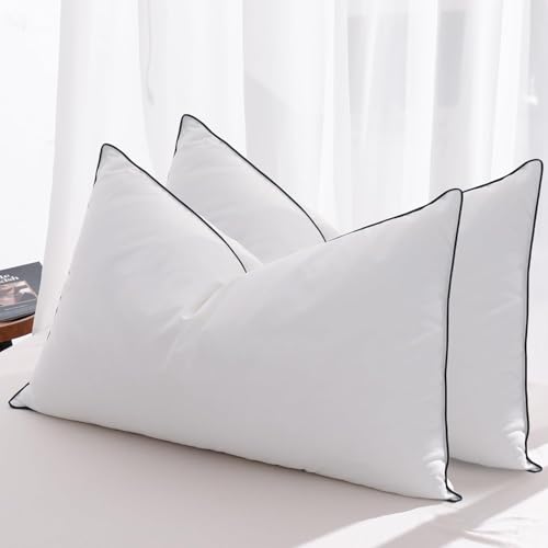 Mosluna Feather Down Pillows Queen Size Set of 2, Luxury Hotel Collection Bed Pillow 2 Pack, Airyfil™ Powered Fillings & Feathers Pillow，Fluffy Plush for Side Sleepers, Medium Firm, 20x30 in. - Image 1