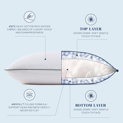 Mosluna Feather Down Pillows Queen Size Set of 2, Luxury Hotel Collection Bed Pillow 2 Pack, Airyfil™ Powered Fillings & Feathers Pillow，Fluffy Plush for Side Sleepers, Medium Firm, 20x30 in. - Image 3