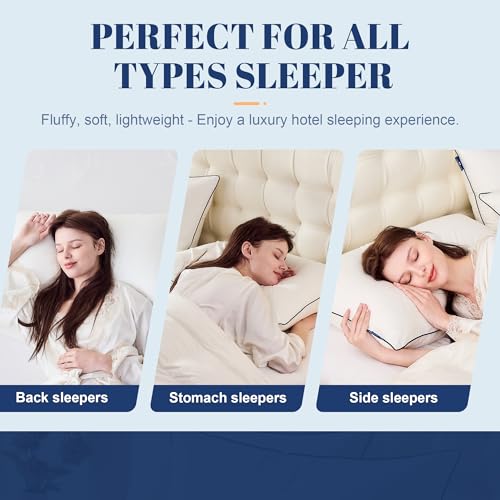 Mosluna Feather Down Pillows Queen Size Set of 2, Luxury Hotel Collection Bed Pillow 2 Pack, Airyfil™ Powered Fillings & Feathers Pillow，Fluffy Plush for Side Sleepers, Medium Firm, 20x30 in. - Image 5