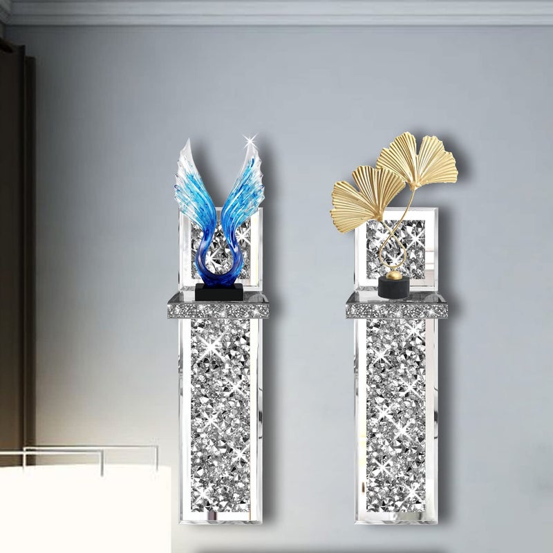 ZOLAPI Set of 2 Crystal Crush Diamond Candle Sconces, Gorgeous Silver Mirrored Wall Sconce, Candle Holder Glass Wall Decorations for Home DÃ©cor, Living Room, Dining Room. - Image 3