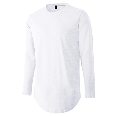 LIWEIKE Mens Hipster Hip Hop Longline Crewneck T-Shirt (White, X-Large) - Image 3