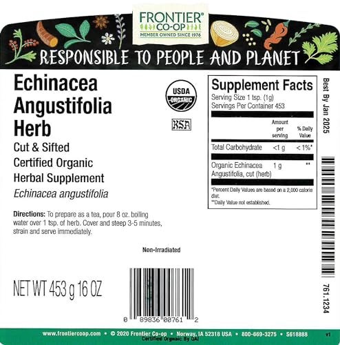 Frontier Co-op Frontier Coop Organic Echinacea Angustifolia Herb 1lb Bulk Bag Cut and Sifted Dried Ideal for Echinacea Root Tea and Herbal Uses Kosher - Image 3