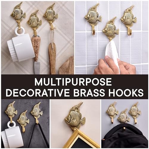 Indian-Shelf Brass Fish Hooks Wall Mounted Key Hooks Fish Shaped Towel Hooks Beach Decorative Fish Key Holder for Wall Robe Coat Hat Hooks Nautical Coastal Fish Hooks Coat Hanging Decor 3 Pieces - Image 5
