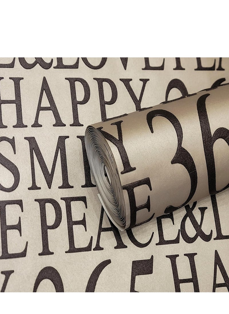 MAF Wallpaper MAF Wallpaper BR18A605 3D Embossed Wallpaper 365 Days Happy Smile Peace & Love Word Design Wallpaper, Non-Woven Wallpaper for study room, cafe wallpaper, hotel, office & more - Black & Beige  - Image 1
