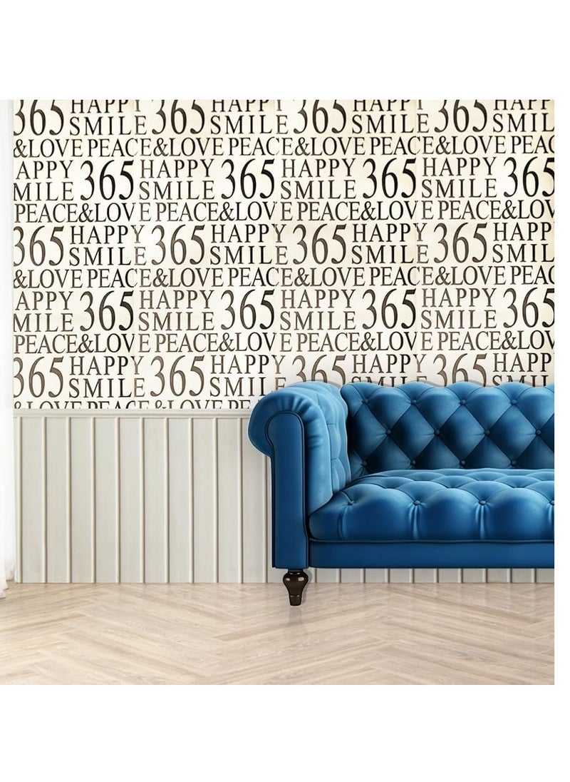 MAF Wallpaper MAF Wallpaper BR18A605 3D Embossed Wallpaper 365 Days Happy Smile Peace & Love Word Design Wallpaper, Non-Woven Wallpaper for study room, cafe wallpaper, hotel, office & more - Black & Beige  - Image 2