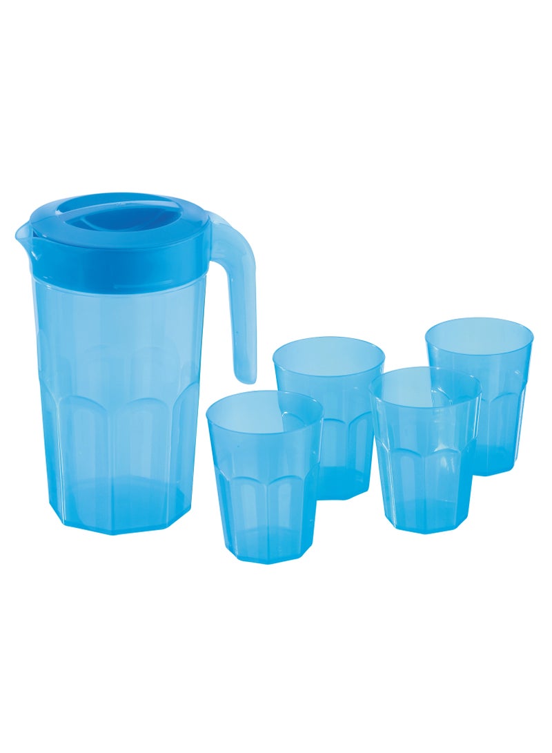 Asian 2-Liter Plastic Diamond 2L Jug with Lid and 4 Plastic Tumblers Serving Pitcher Set for Iced Tea Water and Lemonade - Image 3