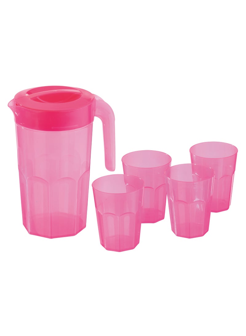 Asian 2-Liter Plastic Diamond 2L Jug with Lid and 4 Plastic Tumblers Serving Pitcher Set for Iced Tea Water and Lemonade - Image 1