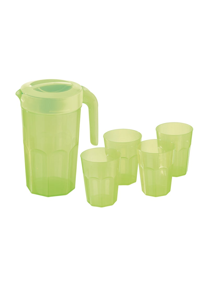 Asian 2-Liter Plastic Diamond 2L Jug with Lid and 4 Plastic Tumblers Serving Pitcher Set for Iced Tea Water and Lemonade - Image 2