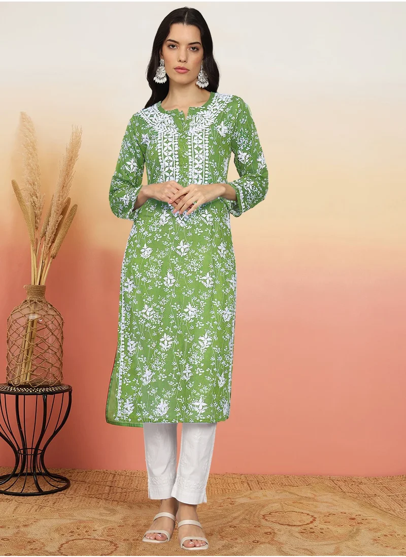 Alaya Women Hand Embroidered Chikankari Mulmul Cotton Printed Kurta-AL4041