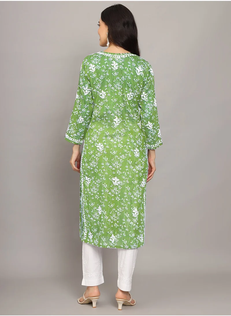 Alaya Women Hand Embroidered Chikankari Mulmul Cotton Printed Kurta-AL4041