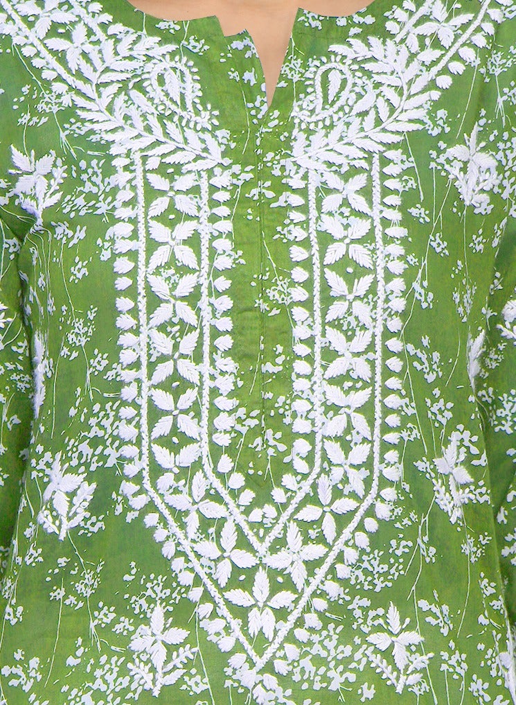 Alaya Women Hand Embroidered Chikankari Mulmul Cotton Printed Kurta-AL4041 - Image 5