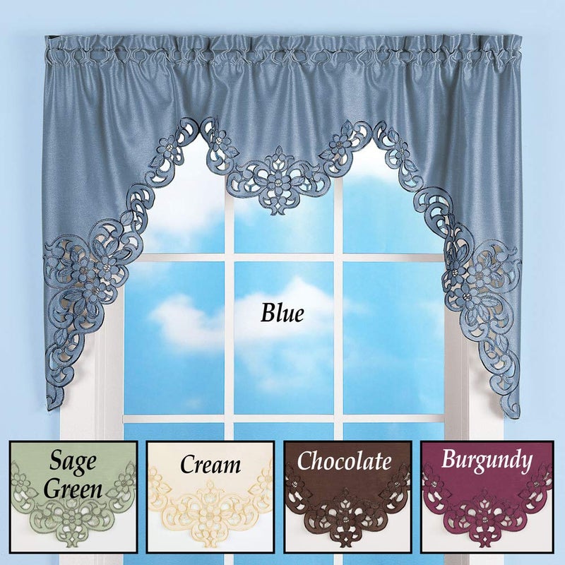 Collections Etc Elegant Scalloped Design Cut-Out and Embroidered Scroll Window Valance with Rod Pocket Top for Easy Hanging, Cream, 58" X 36" - Image 3