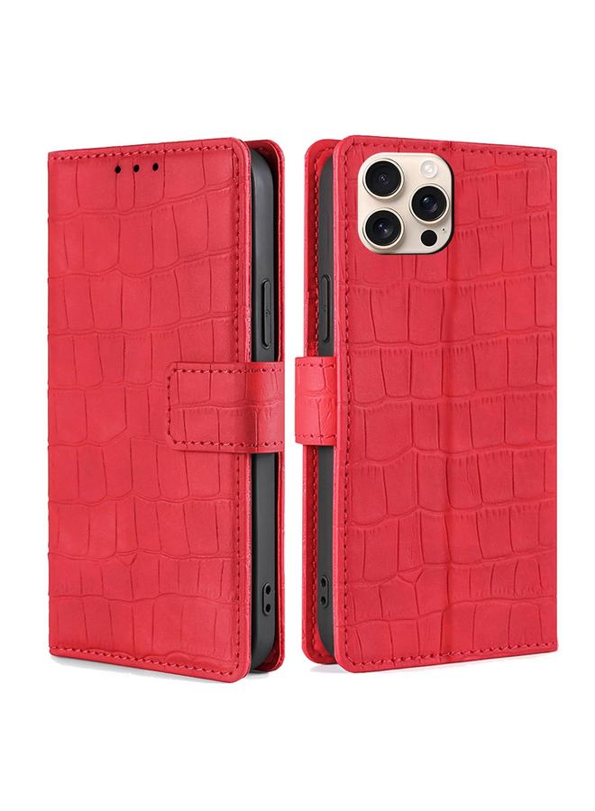 The Bros Case For iPhone 16 Pro Skin Feel Crocodile Magnetic Clasp Leather Phone Case