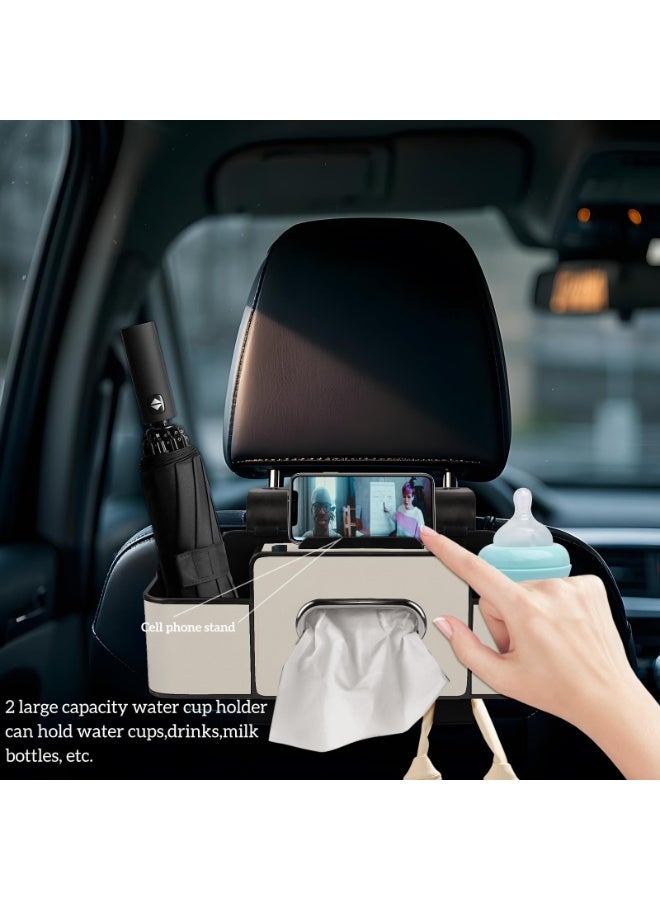 HOMESTAR Car Back Seat Organizer with Tissue, Car Seat Back Tissue Box and Storage Hook, Multifunctional Car Organizer for Hold Phone,Drinks,Handbag,Compatible with Most Vehicles (Beige) - Image 2