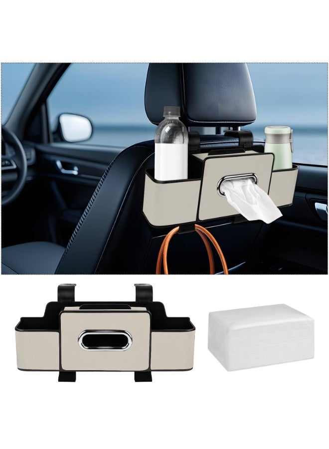 HOMESTAR Car Back Seat Organizer with Tissue, Car Seat Back Tissue Box and Storage Hook, Multifunctional Car Organizer for Hold Phone,Drinks,Handbag,Compatible with Most Vehicles (Beige) - Image 1