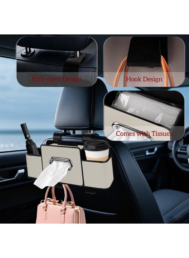 HOMESTAR Car Back Seat Organizer with Tissue, Car Seat Back Tissue Box and Storage Hook, Multifunctional Car Organizer for Hold Phone,Drinks,Handbag,Compatible with Most Vehicles (Beige) - Image 5