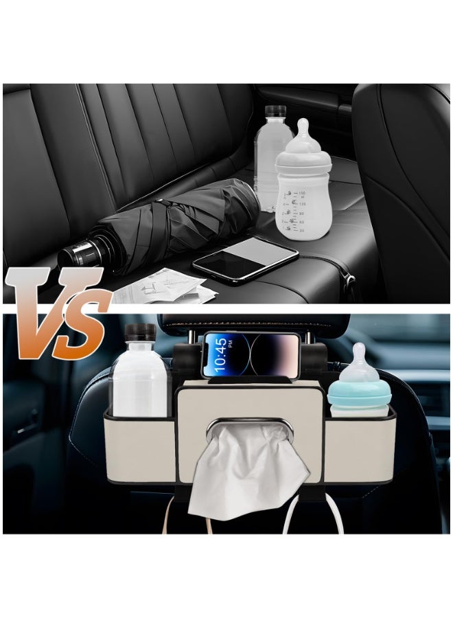 HOMESTAR Car Back Seat Organizer with Tissue, Car Seat Back Tissue Box and Storage Hook, Multifunctional Car Organizer for Hold Phone,Drinks,Handbag,Compatible with Most Vehicles (Beige) - Image 4