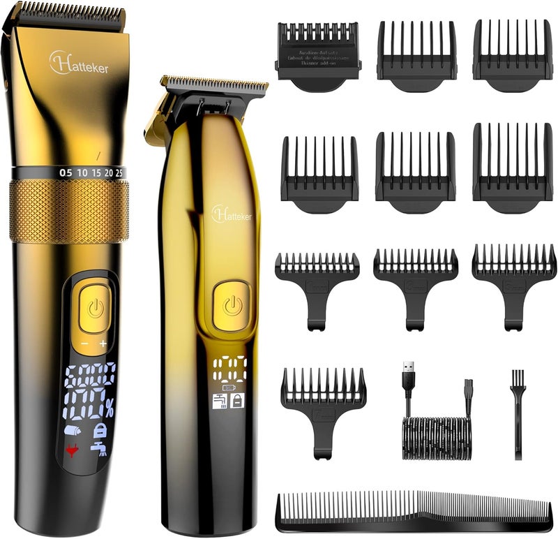 Hatteker Professional Hair Clipper and T-Blade Trimmer Kit for Men,Beard Trimmer Cordless Haircut Barber Gromming Kit IPX7 Waterproof (Gold) - Image 1