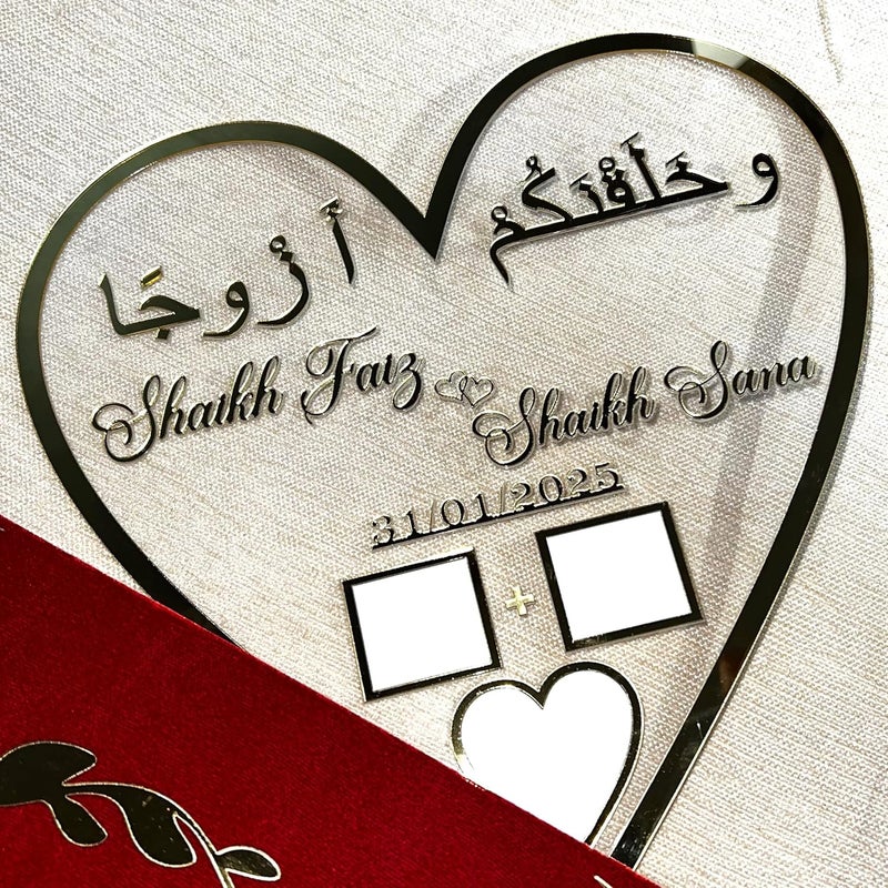 Qalb Acrylic QalbAcrylic Nikah Thumb Board Heart Shaped Thumb Plate Gold Mirror Acrylic Couple Thumb Impression Gift Fully Customizable 10 by 10 Inches - Image 2